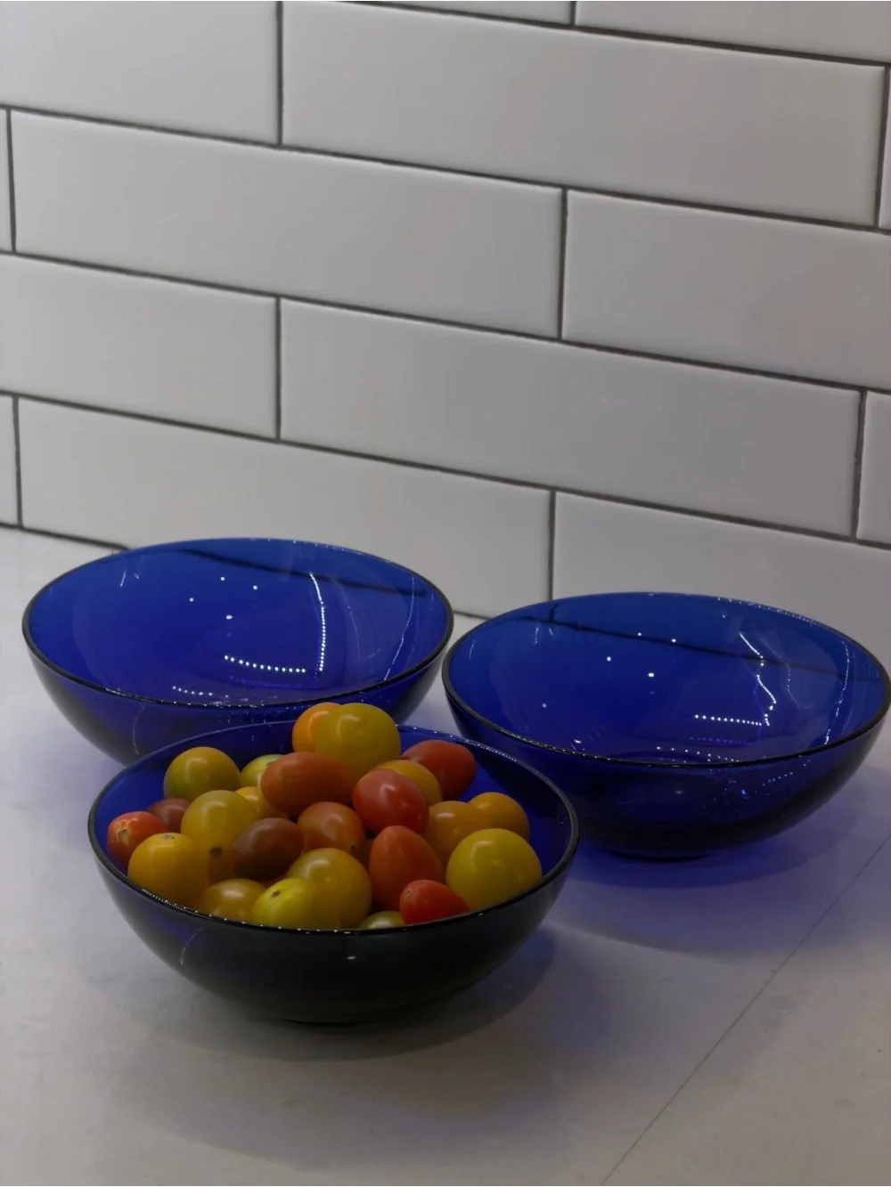 Set of 3 Cobalt Blue Glass Bowls
